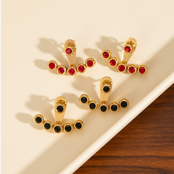 Stainless Steel Earrings Fan-shaped Earrings Niche Design Sense Round Bead Decoration Earrings Gold Plated Titanium S...