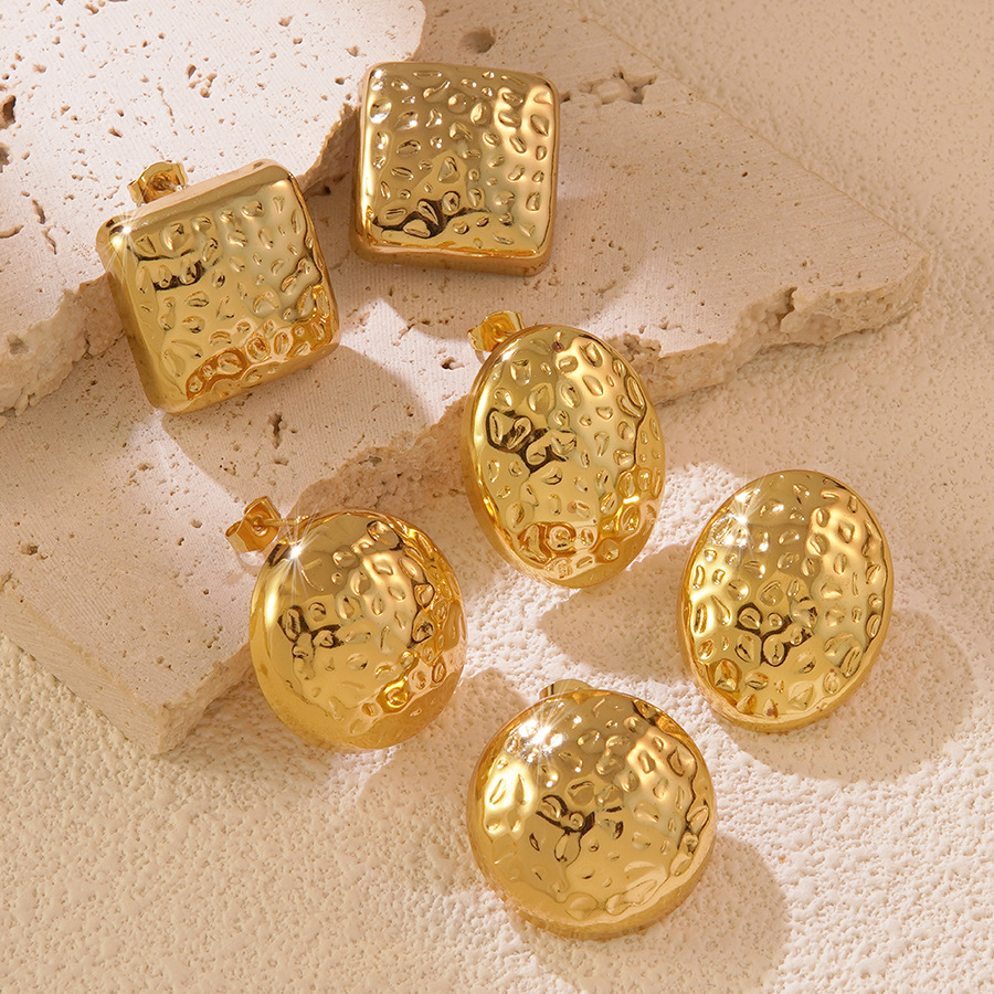 Stainless Steel Earrings Oval Particle Earrings round Studs Non-Fading Earrings High-Grade Doudou Earrings Gold Plated