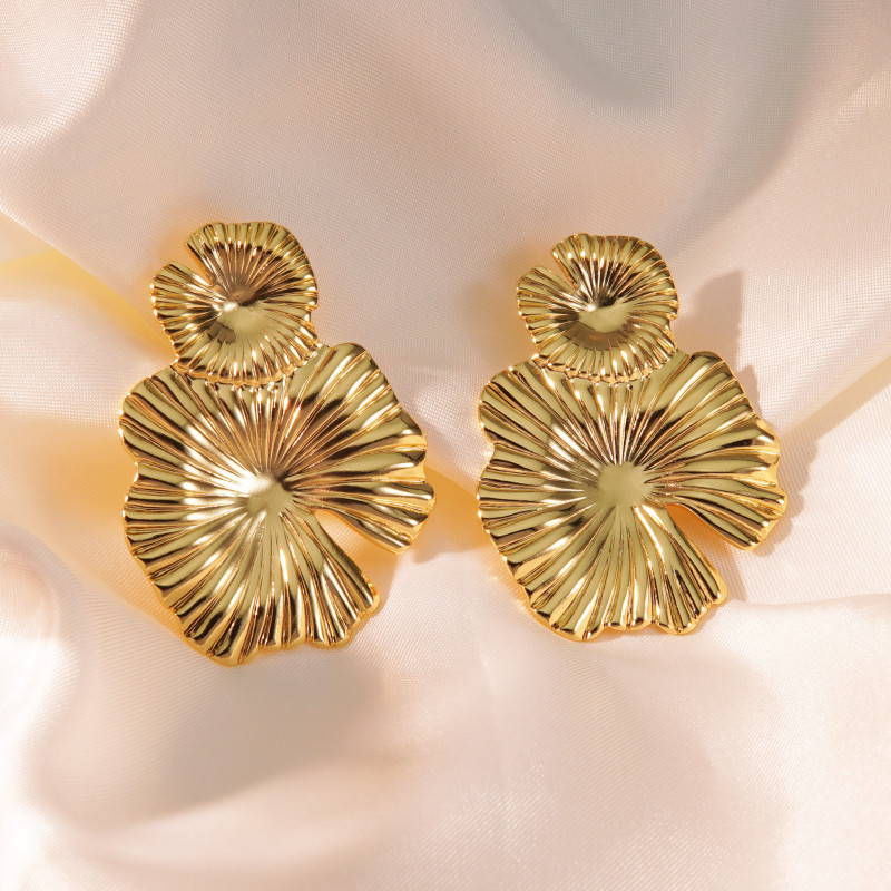 Xiyin Hot Selling Lotus Leaf Earrings Stainless Steel Lotus Leaf Earrings Not Easy to Fade Earrings Cross-Border High Profile Large Earrings Titanium Steel