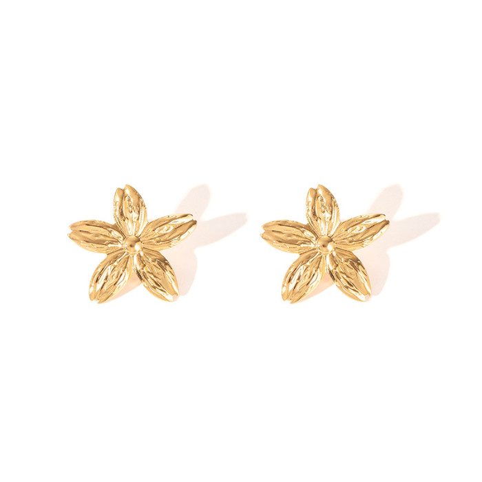Style Stainless Steel Earrings for Women, Light Luxury Fashion Retro Hot-Selling 18K Gold Plated Exaggerated Flower P...