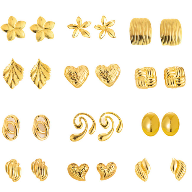 Titanium Steel Earrings Pleated Geometric Earrings Female Cross-Border Irregular round and Square Love Heart Stud Earrings Stainless Steel Earrings