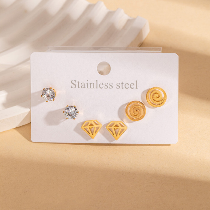 Korean Style Small Earrings Heart Moon Butterfly Cross Earrings Titanium Steel Earrings Stainless Steel Earrings Zircon Set