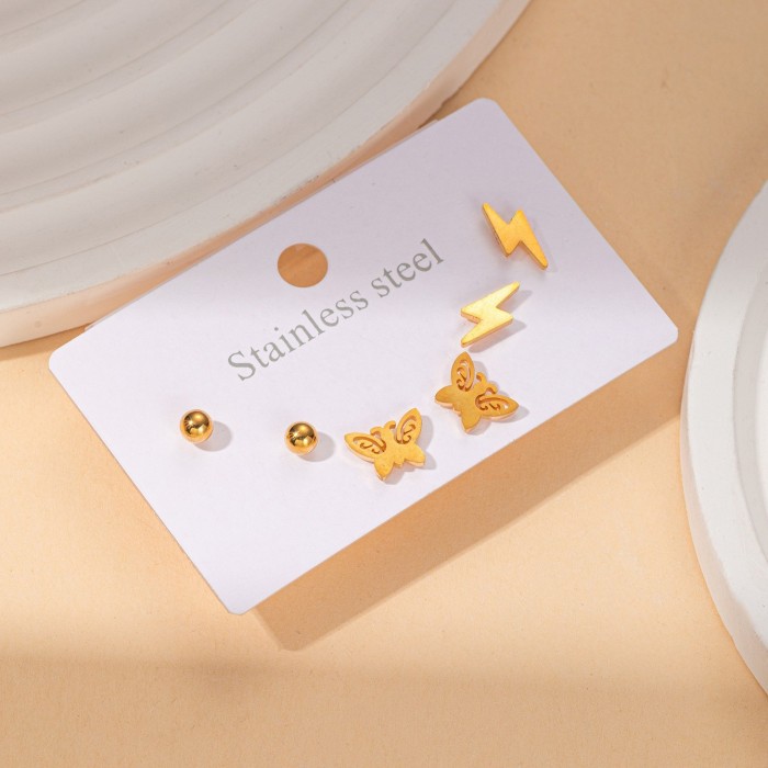 Stainless Steel Earring Set Four-leaf Clover Roman Numeral Stud Earrings Devil's Eye Stud Earrings Titanium Steel 18k Gold Plated Earrings