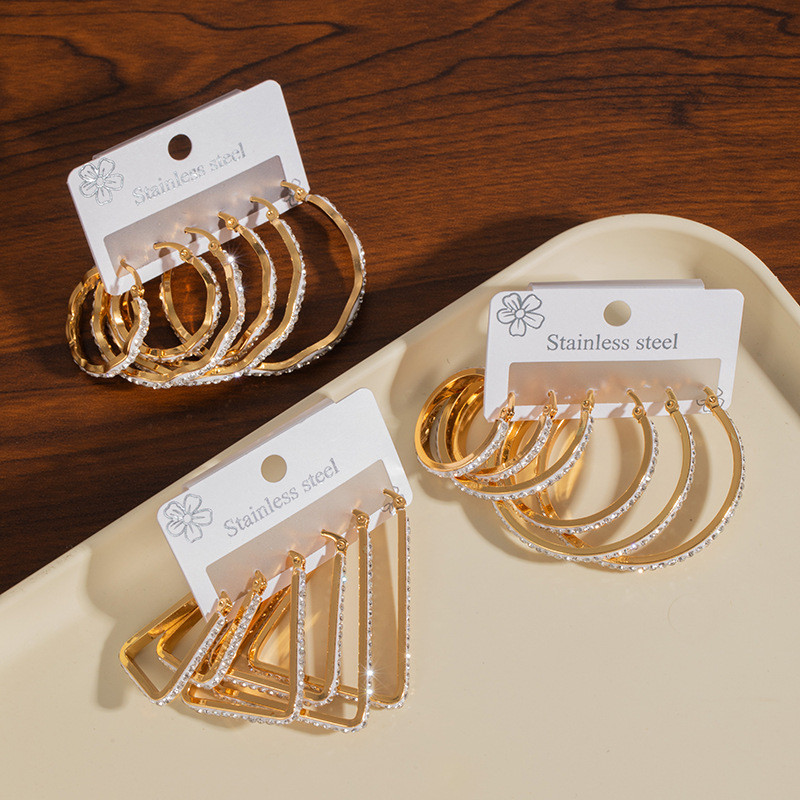 Exaggerated Large Hoop Earrings Stainless Steel Zircon Hoop Five-Pointed Star Heart Hoop Earrings Personality Fragmented Diamond Earrings