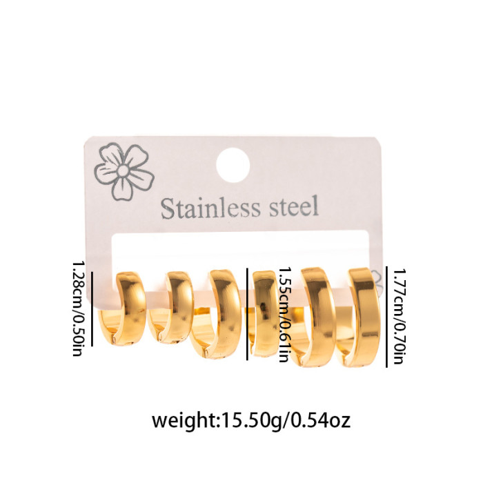 Cross-Border Hot Selling Stainless Steel Earrings Non-Fading Unisex Ear Ring round Five-Pointed Star Earrings Gold Earrings