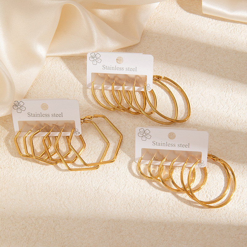 Stainless Steel Earrings Large Hoop Heart Pentagram Earrings High-end Large Earrings Gold-plated Non-fading Round Earrings