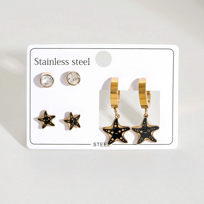 Shell Starfish Stainless Steel Earrings Light Luxury High-Grade Special Interest Earrings Gold-Plated Summer Marine Style Titanium Steel Earrings
