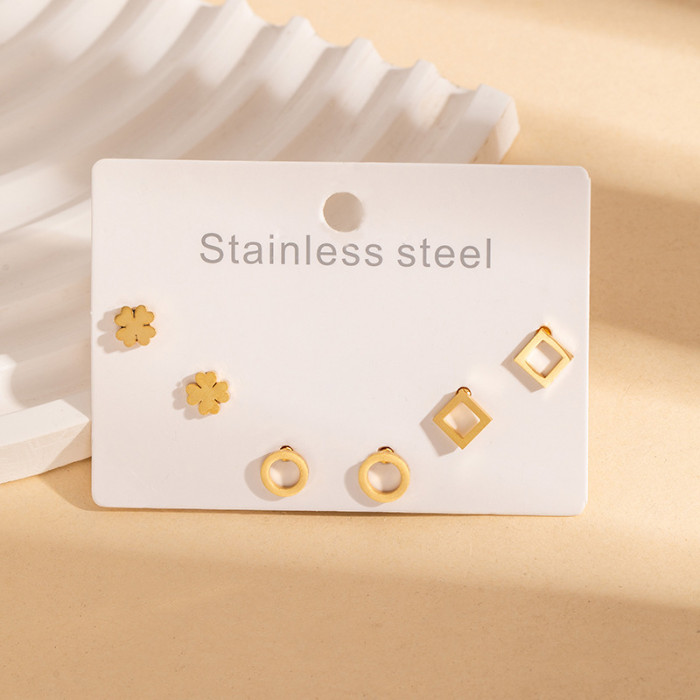 Korean Style Small Earrings Heart Moon Butterfly Cross Earrings Titanium Steel Earrings Stainless Steel Earrings Zircon Set