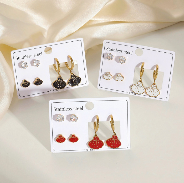 Shell Starfish Stainless Steel Earrings Light Luxury High-Grade Special Interest Earrings Gold-Plated Summer Marine Style Titanium Steel Earrings