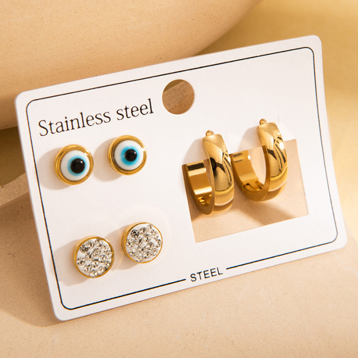 Stainless Steel Earring Set Four-leaf Clover Roman Numeral Stud Earrings Devil's Eye Stud Earrings Titanium Steel 18k Gold Plated Earrings