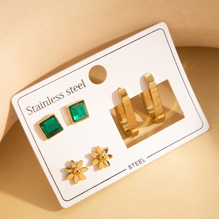 Shower-proof Stainless Steel Earrings Cross-border Hot-selling Earring Set Heart Clover Earrings Korean Style Earrings for Women