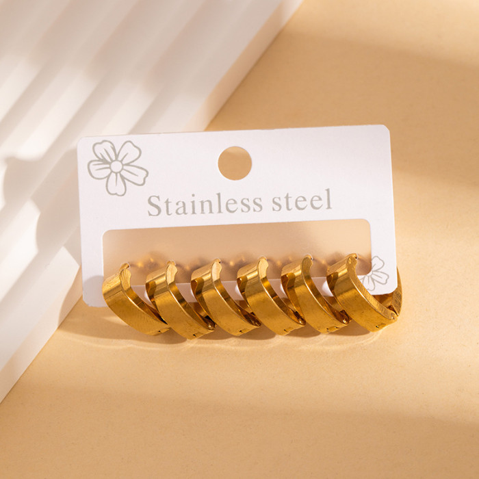 Cross-Border Hot Selling Stainless Steel Earrings Non-Fading Unisex Ear Ring round Five-Pointed Star Earrings Gold Earrings
