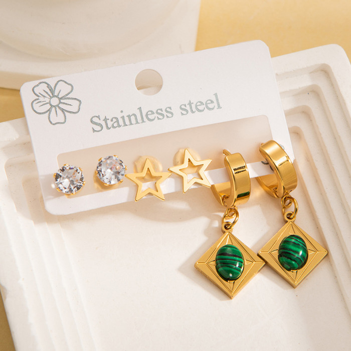 Stainless Steel Earring Set Four-leaf Clover Roman Numeral Stud Earrings Devil's Eye Stud Earrings Titanium Steel 18k Gold Plated Earrings
