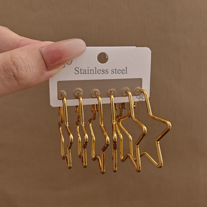 Heart-shaped Pentagram Earrings Exaggerated Large Hoop High-end Stainless Steel Large Earrings Gold-plated Non-fading Round Earrings
