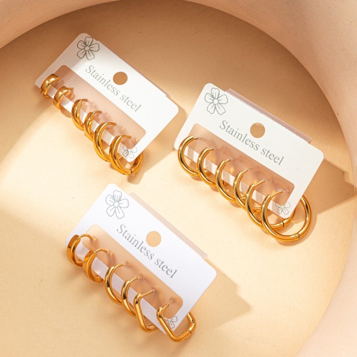 Stainless Steel Earring Set Four-leaf Clover Roman Numeral Stud Earrings Devil's Eye Stud Earrings Titanium Steel 18k Gold Plated Earrings