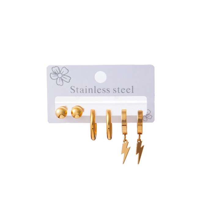 Stainless Steel Earrings Suit Three Pairs of One Card Earrings High Quality Bath Can Be with Earrings Do Not Fade Bean-Shaped Stud Earrings