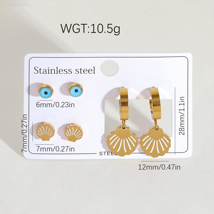 Shell Starfish Stainless Steel Earrings Light Luxury High-Grade Special Interest Earrings Gold-Plated Summer Marine Style Titanium Steel Earrings