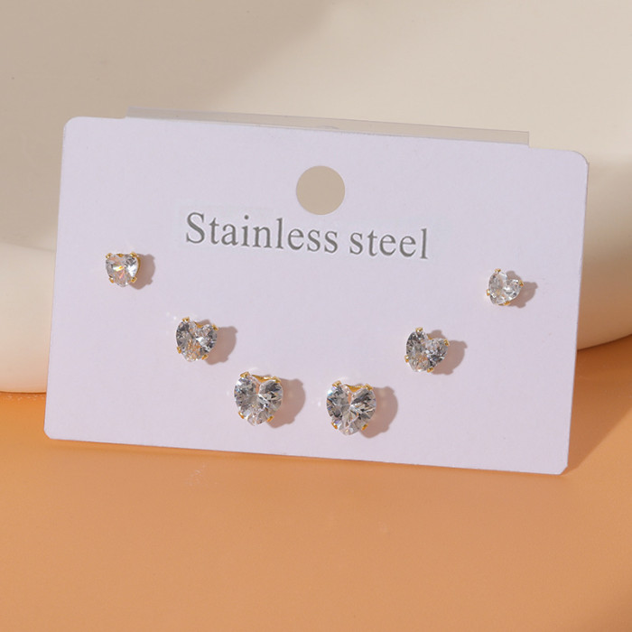 Korean Style Small Ear Studs Super Flash Diamond Stud Earrings round and Square Earrings Small Ear Bone Stud Stainless Steel Studs Earrings