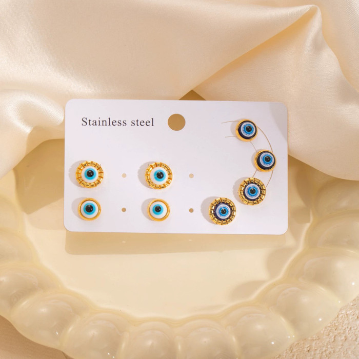 Stainless Steel Earrings Set Gold Color Love Heart Zircon Earrings Devil Eye Ear Jewelry Pearl Stud Earrings High Quality Earrings