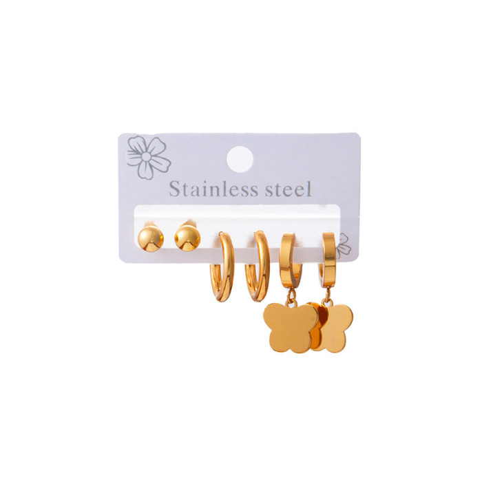 Stainless Steel Earrings Suit Three Pairs of One Card Earrings High Quality Bath Can Be with Earrings Do Not Fade Bean-Shaped Stud Earrings