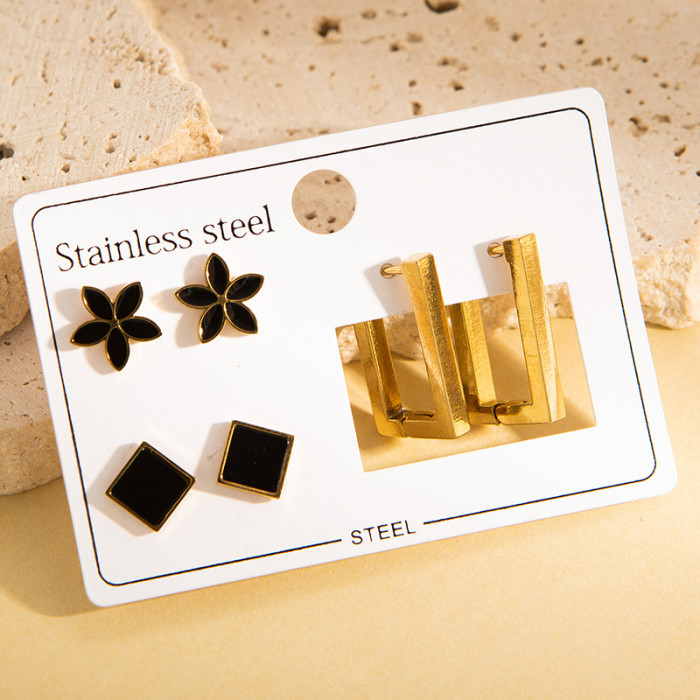 Stainless Steel Studs Suit Evil Eyes Earrings Shell Clover Earrings Heart Shape Rhinestone Stud Earrings Titanium Steel Ear Ring