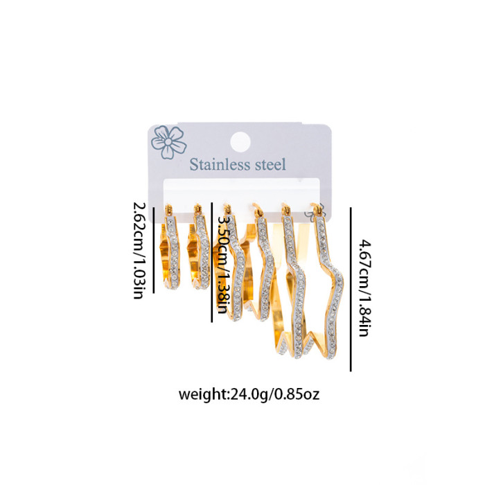 Exaggerated Large Hoop Earrings Stainless Steel Zircon Hoop Five-Pointed Star Heart Hoop Earrings Personality Fragmented Diamond Earrings