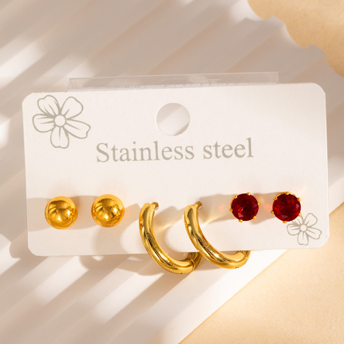 Fashion Titanium Steel Colorful Round Diamond Earrings High-end Gold-plated Zircon Studs Round Hoop Earrings Non-fading Bead Earrings