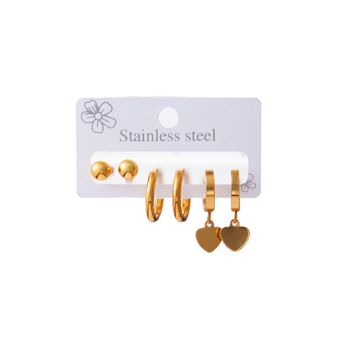 Stainless Steel Earrings Suit Three Pairs of One Card Earrings High Quality Bath Can Be with Earrings Do Not Fade Bean-Shaped Stud Earrings