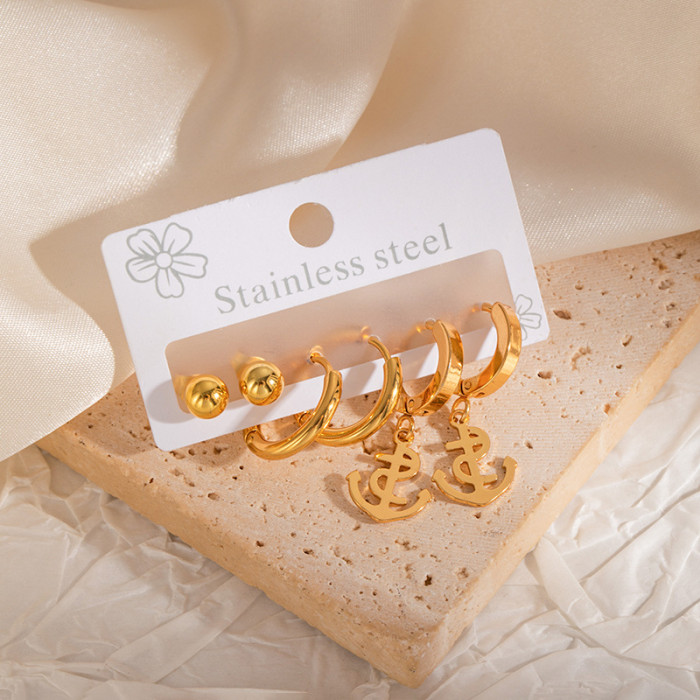 Stainless Steel Earrings Butterfly Zircon Stud Earrings Set Three Pairs Clip-on Hoop Earrings Pearl Heart Pendant Gold Bean Earrings