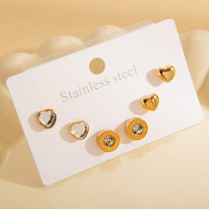 Stainless Steel Earring Set Four-leaf Clover Roman Numeral Stud Earrings Devil's Eye Stud Earrings Titanium Steel 18k Gold Plated Earrings