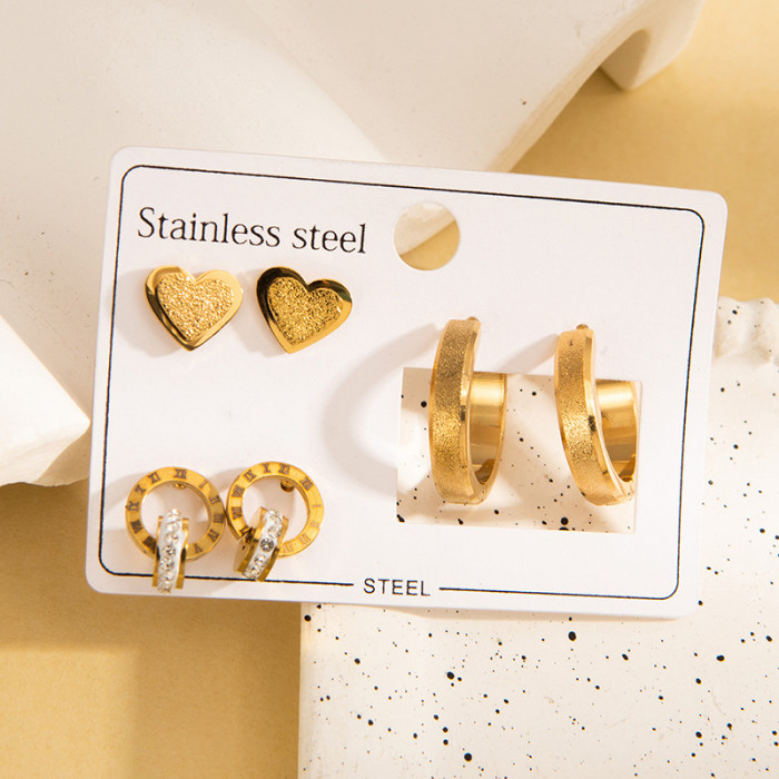 Stainless Steel Earring Set Four-leaf Clover Roman Numeral Stud Earrings Devil's Eye Stud Earrings Titanium Steel 18k Gold Plated Earrings