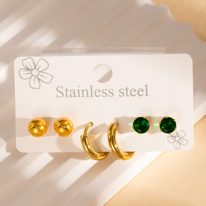 Fashion Titanium Steel Colorful Round Diamond Earrings High-end Gold-plated Zircon Studs Round Hoop Earrings Non-fading Bead Earrings