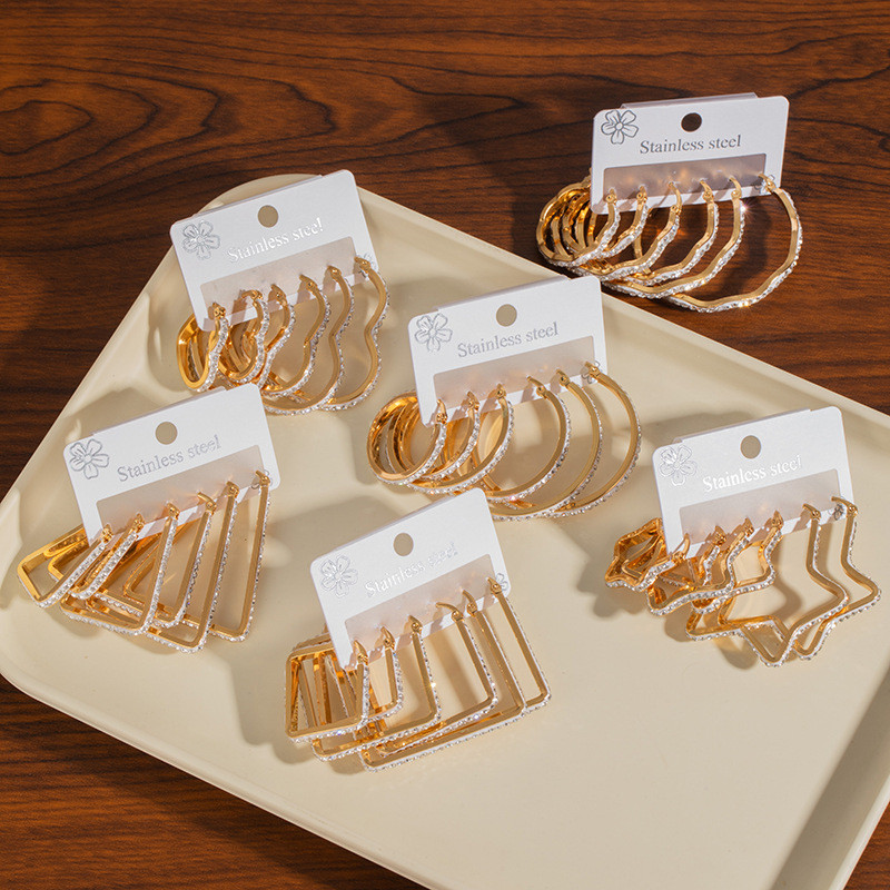 Exaggerated Large Hoop Earrings Stainless Steel Zircon Hoop Five-Pointed Star Heart Hoop Earrings Personality Fragmented Diamond Earrings