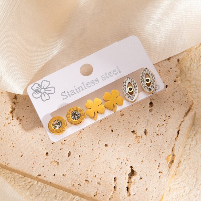 Stainless Steel Earrings Set Gold Color Love Heart Zircon Earrings Devil Eye Ear Jewelry Pearl Stud Earrings High Quality Earrings