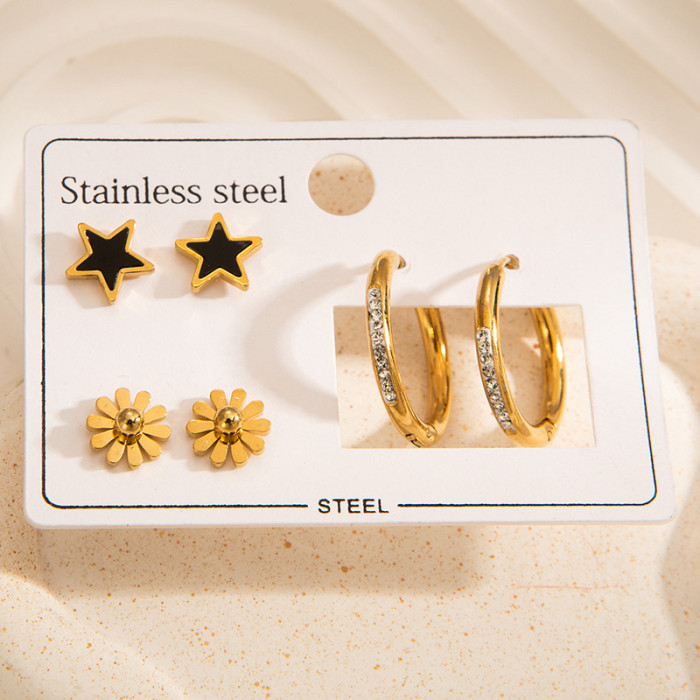 Stainless Steel Earring Set Four-leaf Clover Roman Numeral Stud Earrings Devil's Eye Stud Earrings Titanium Steel 18k Gold Plated Earrings