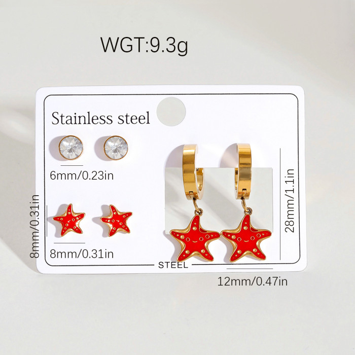 Shell Starfish Stainless Steel Earrings Light Luxury High-Grade Special Interest Earrings Gold-Plated Summer Marine Style Titanium Steel Earrings