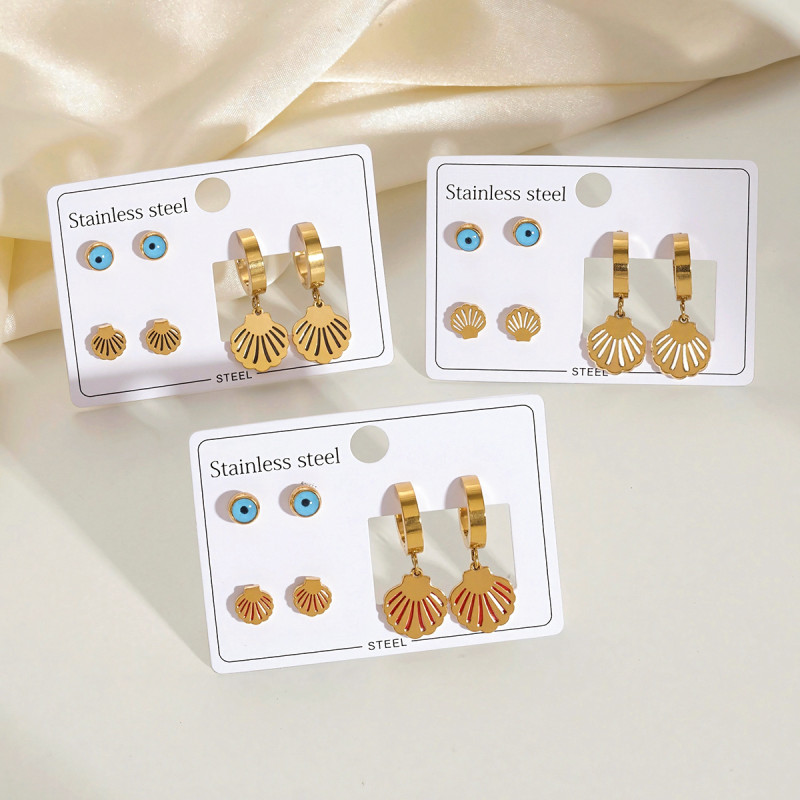 Shell Starfish Stainless Steel Earrings Light Luxury High-Grade Special Interest Earrings Gold-Plated Summer Marine Style Titanium Steel Earrings