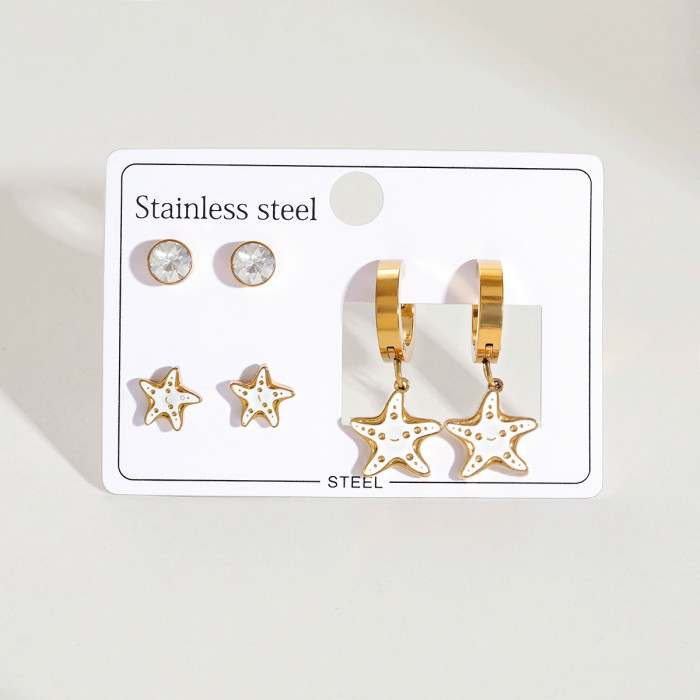 Shell Starfish Stainless Steel Earrings Light Luxury High-Grade Special Interest Earrings Gold-Plated Summer Marine Style Titanium Steel Earrings