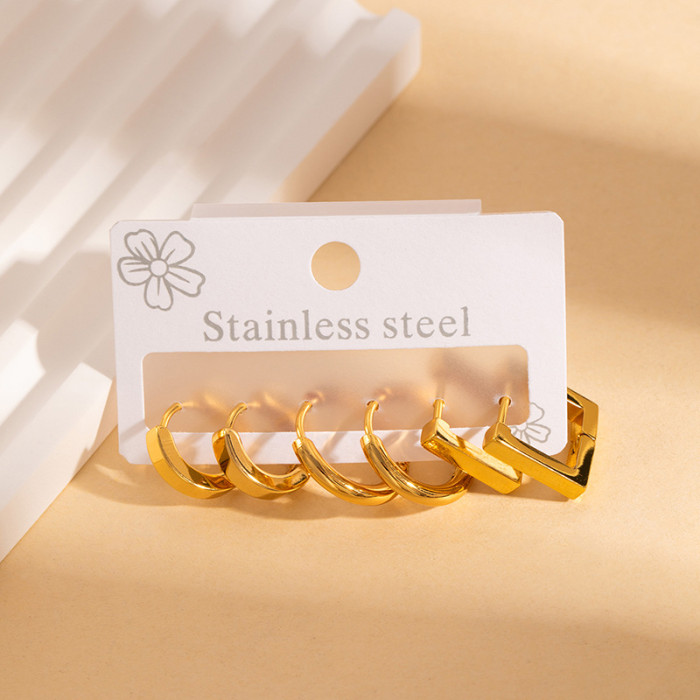 Cross-Border Hot Selling Stainless Steel Earrings Non-Fading Unisex Ear Ring round Five-Pointed Star Earrings Gold Earrings