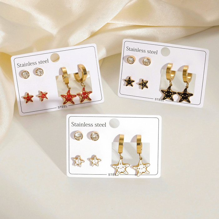 Shell Starfish Stainless Steel Earrings Light Luxury High-Grade Special Interest Earrings Gold-Plated Summer Marine Style Titanium Steel Earrings