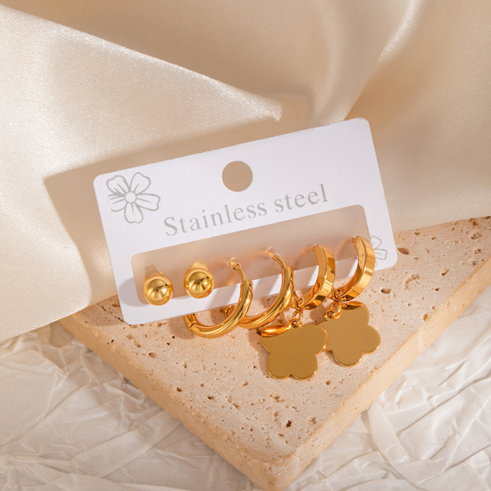 Stainless Steel Earrings Butterfly Zircon Stud Earrings Set Three Pairs Clip-on Hoop Earrings Pearl Heart Pendant Gold Bean Earrings