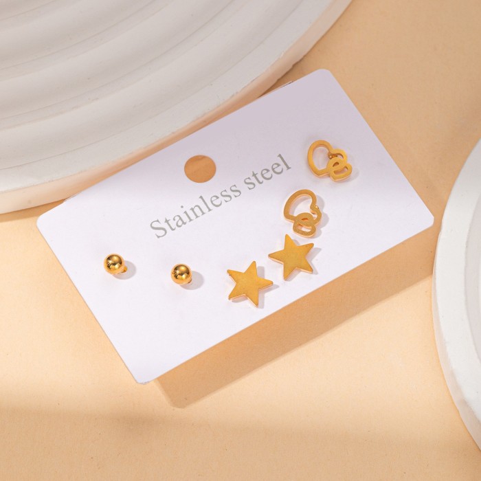 Korean Style Small Earrings Heart Moon Butterfly Cross Earrings Titanium Steel Earrings Stainless Steel Earrings Zircon Set
