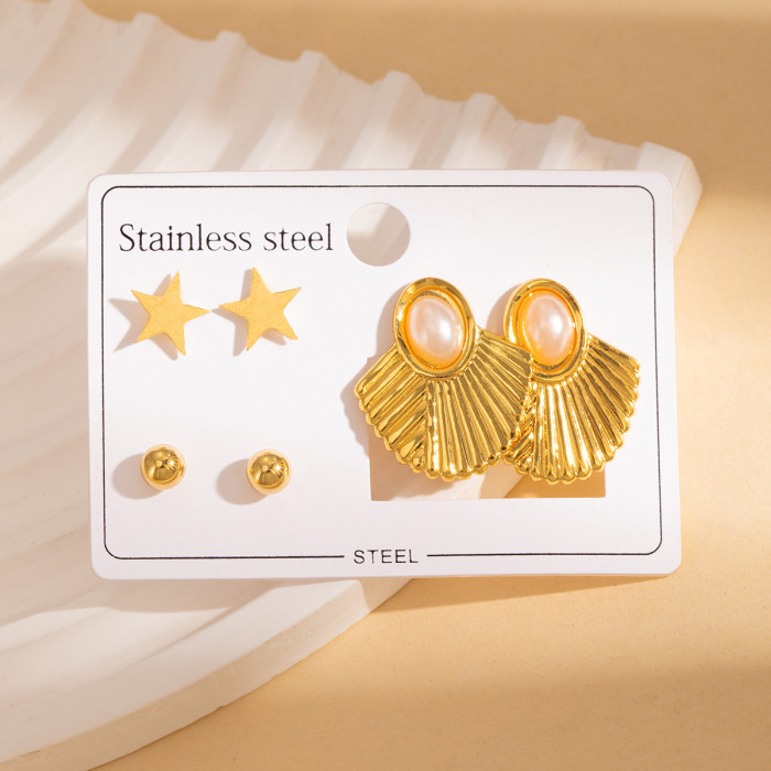 French Earrings Stainless Steel Earrings 18K Gold Plating Non-Fading Earrings Beanie Butterfly Flower Earrings Pearl Earrings