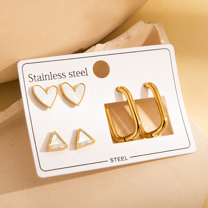 Shower-proof Stainless Steel Earrings Cross-border Hot-selling Earring Set Heart Clover Earrings Korean Style Earrings for Women