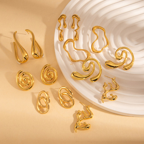 Cross-Border New Arrival Stainless Steel Earrings Line Hoop Earrings Titanium Steel 18K Gold Plating Earrings High Sense Large Earrings