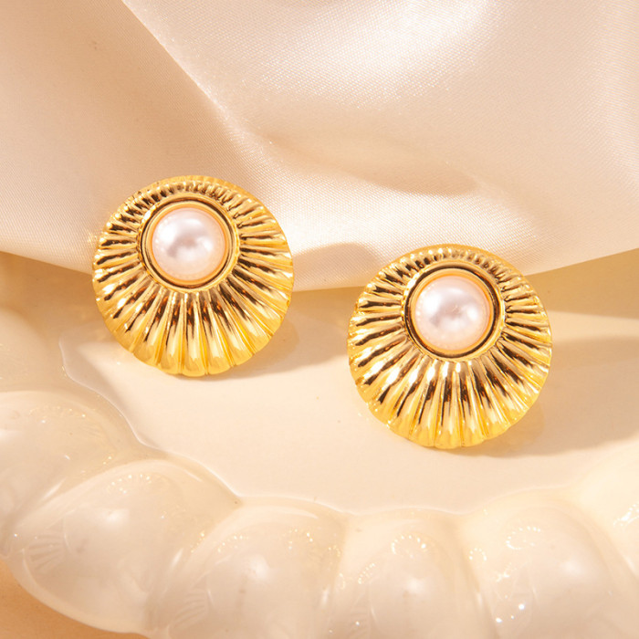 Style Stainless Steel Earrings Bowknot Pearl Ear Jewelry Flower Stud Earrings Non-Fading High-Quality Earrings Gold f...
