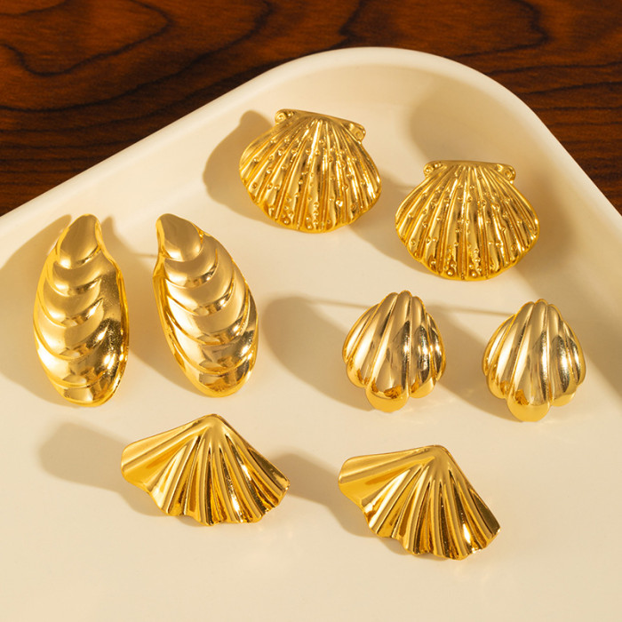 Golden Large Earrings High-end Sense Stud Earrings Round Hoop Earrings Bowknot Earrings Non-fading Shell Stud Earrings