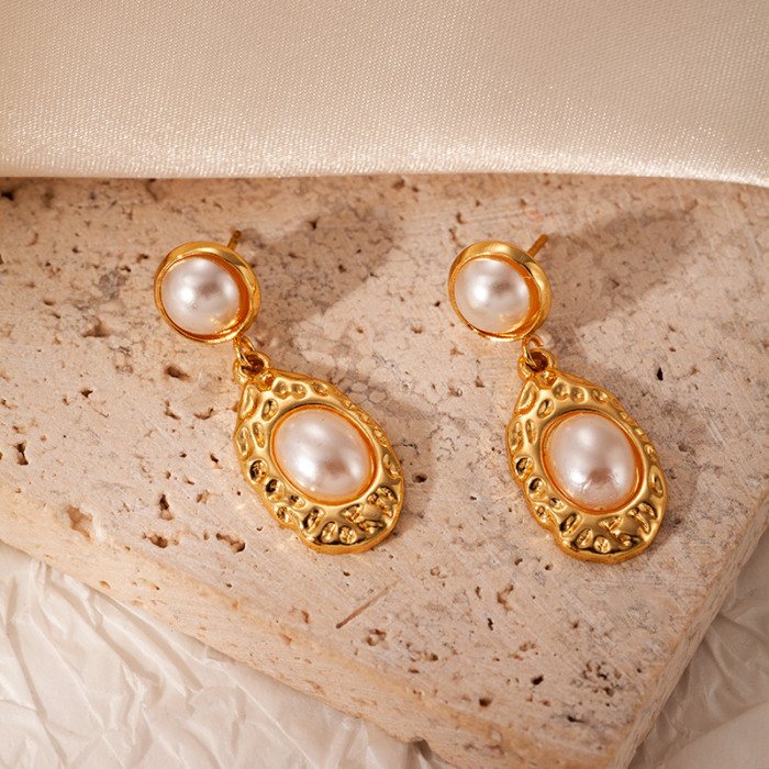 Stainless Steel Earrings French Pearl Earrings Bowknot Flower Sweet Butterfly Earrings Half Circle Hoop Titanium Stee...