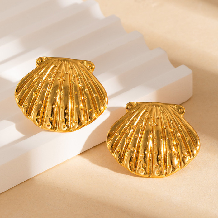 Golden Large Earrings High-end Sense Stud Earrings Round Hoop Earrings Bowknot Earrings Non-fading Shell Stud Earrings