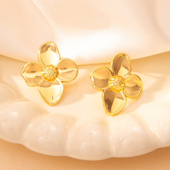 Style Stainless Steel Earrings Bowknot Pearl Ear Jewelry Flower Stud Earrings Non-Fading High-Quality Earrings Gold f...
